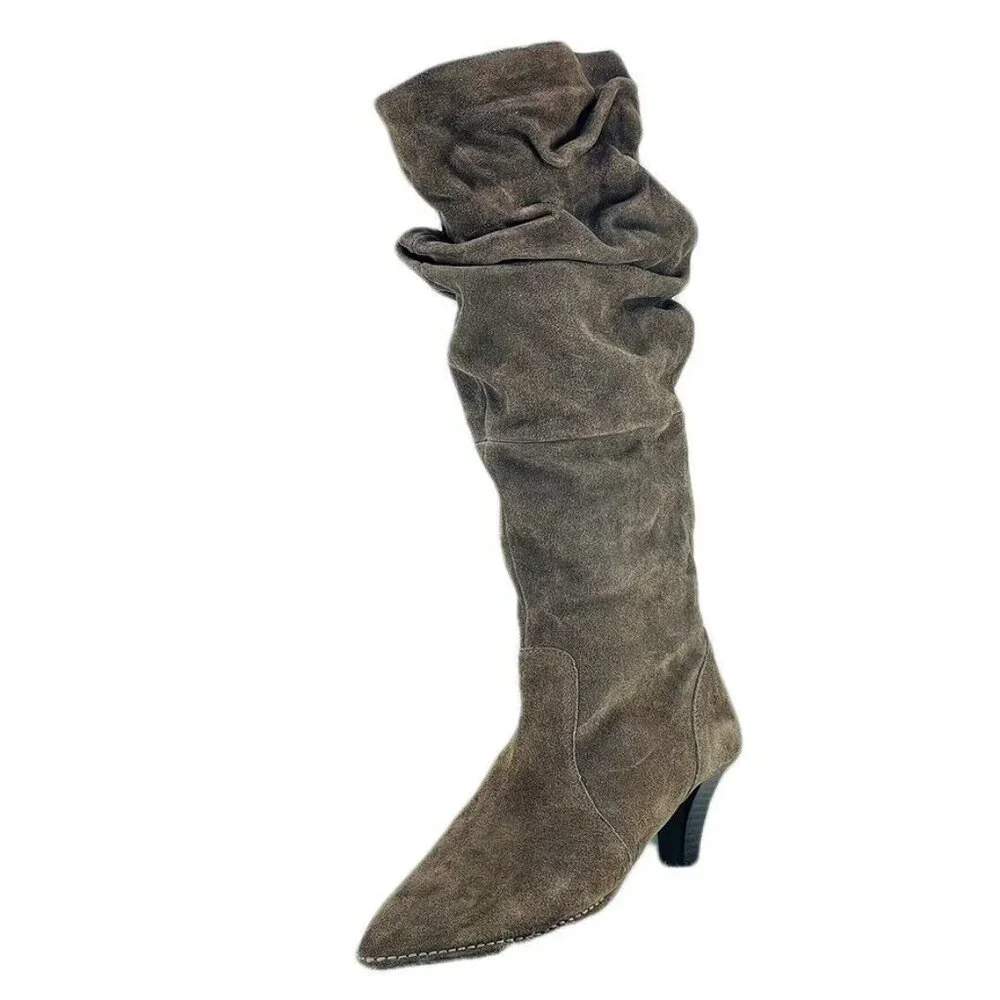 Hot from Hollywood 11W Brown Leather Slouchy Knee High Boots For Wome - Picture 10 of 13